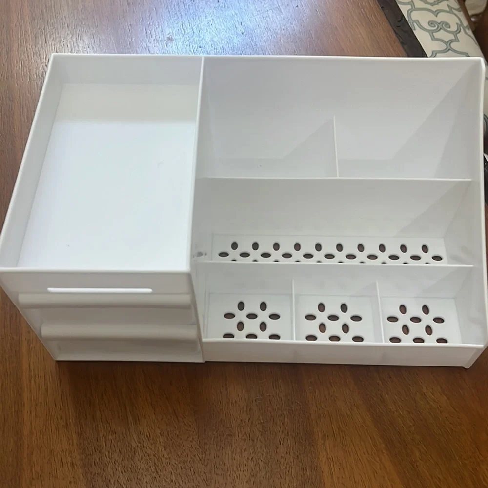New White Makeup Organizer Vanity Bathroom Countertop Cosmetics with Drawers